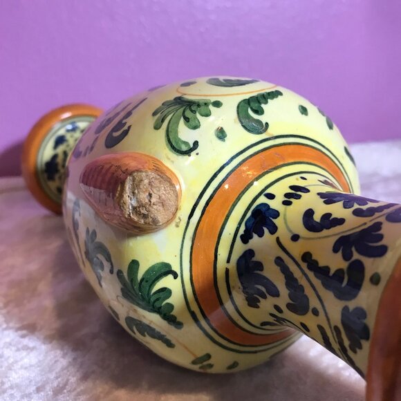 Vintage Italian Vase Yellow Hand-Painted Broken Needs Repair 53 Italy Home Decor - Picture 8 of 12